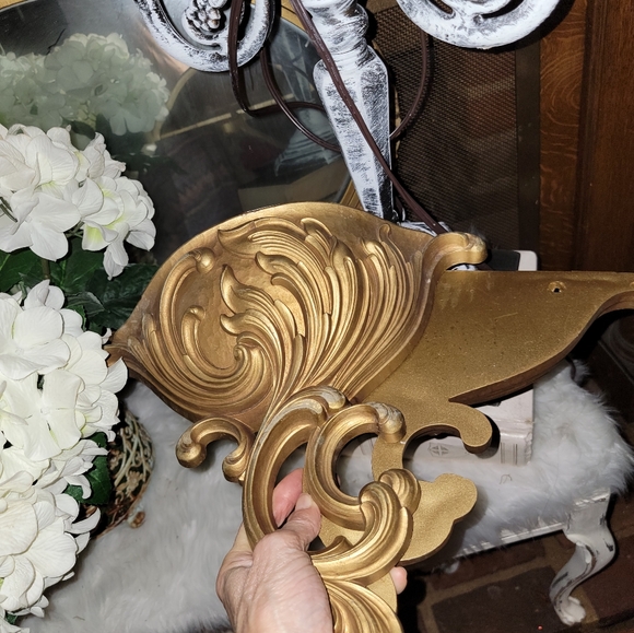 Pair syroco MCM gold wall sconces VINTAGE decor planter - Picture 10 of 14